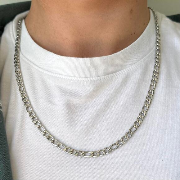 Y2K Silver 925 Stainless Steel Cuban Link Chain Necklace 20 Inch Vintage Unisex - Picture 1 of 8